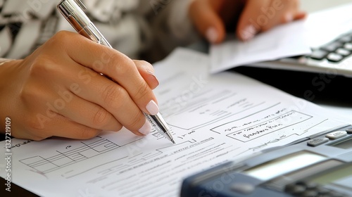 A Latina woman filling out a handwritten expense report.