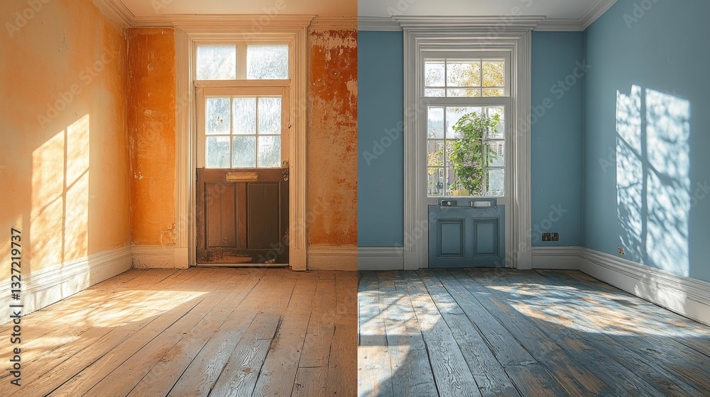 Fototapeta premium Before and After Home Renovation with Eco-Friendly Touches. Generative AI