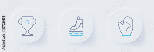 Set line Baseball glove, Skates and Award cup icon. Vector