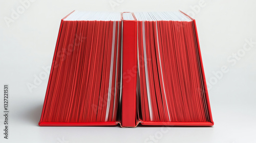Large Red Hardcover Book Open in Symmetry photo