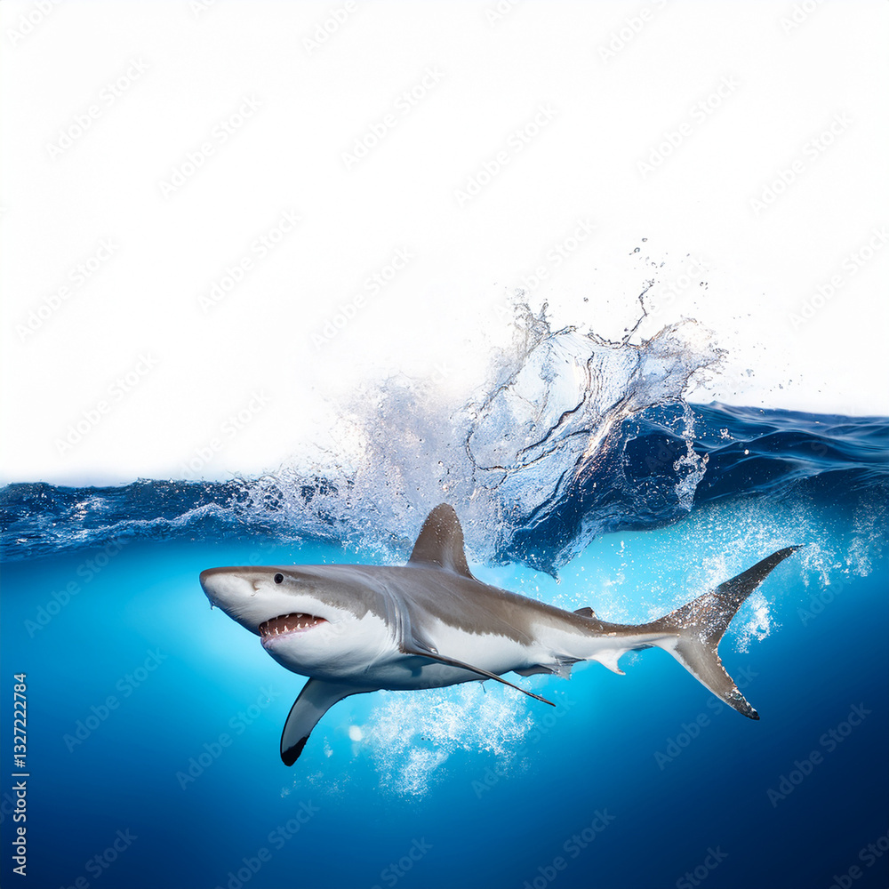 Fototapeta premium Generated imagerequin, poisson, sous-marin, océan, mer, eau, récif, bleu, dauphin, animal, marin, gris, nage, prédateur, plongeant, requin, danger, tropical, corail, nature, caraïbe, aqualung, profond