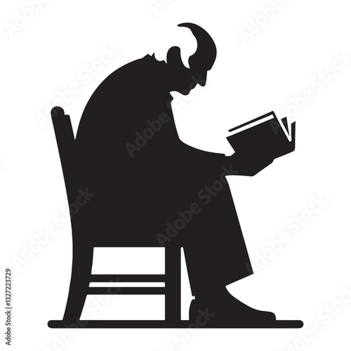 Gentle Guardian Old Man Reading a Book silhouette, a keeper of family knowledge - Old Man illustration - Minimalist Old Man vector - Ancestral presence
