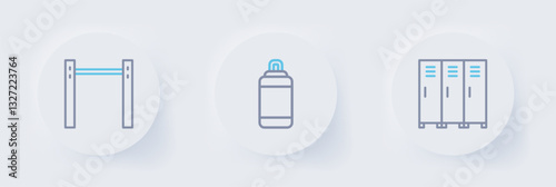 Set line Locker or changing room, Punching bag and Horizontal bar icon. Vector