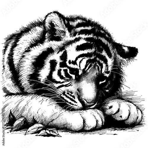 Roaring Tiger Line Art Tiger sadness line art drawing ink sketch xmas vector hand drawn illustration background