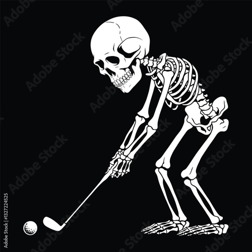 Skeleton Playing Golf – Spooky Golf Lover Digital Art for Print-on-Demand