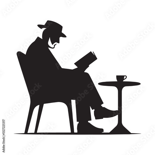 Timeless Old Man Reading a Book silhouette, carrying the wisdom of generations - Old Man illustration - Minimalist Old Man vector - Ancestral figure
