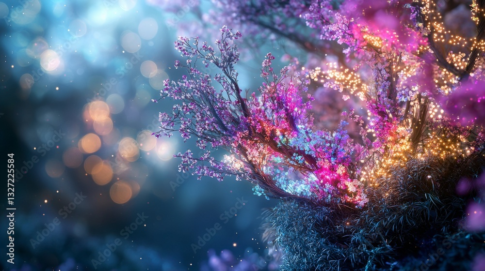 Fototapeta premium Enchanting blossoms illuminate a magical forest nature scene dreamlike environment fantasy concept
