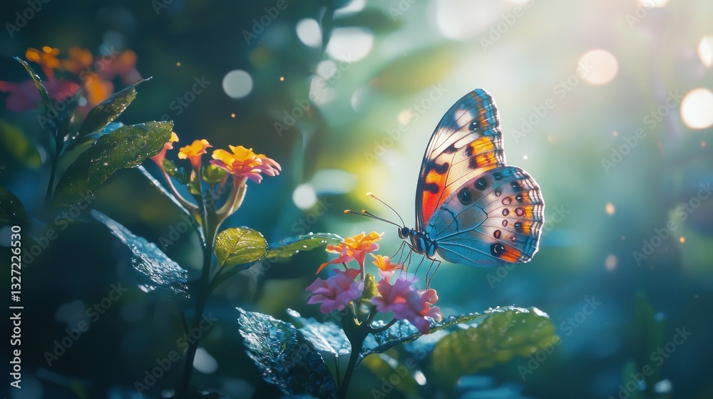 Obraz premium Enchanted Butterfly in a Sunlit Garden