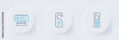 Set line Remote control, Please do not disturb and Signboard with text Hotel icon. Vector