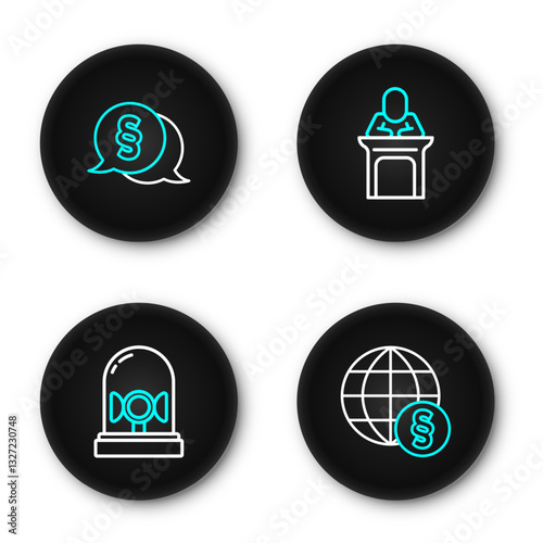 Set line International law, Flasher siren, Judge and Law icon. Vector