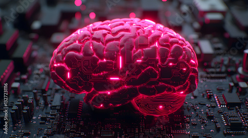 3D Rendering Glowing Ai artificial intelligence technology Chipset CPU on circuit board. electronic and technology Concept