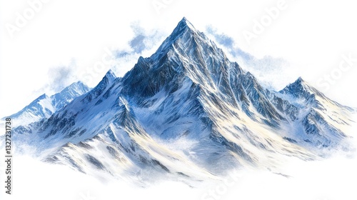 Majestic snow-capped mountain range, isolated on white background photo