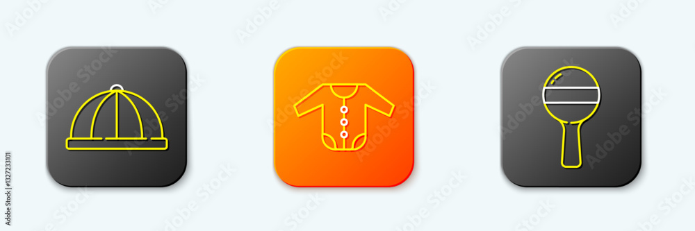 Set line Baby hat, clothes and Rattle baby toy icon. Vector Set line Baby hat, clothes and Rattle baby toy icon. Vector