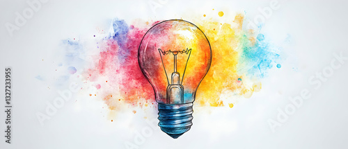 Panel kuchenny z motywem Colorful lightbulb idea, watercolor splash