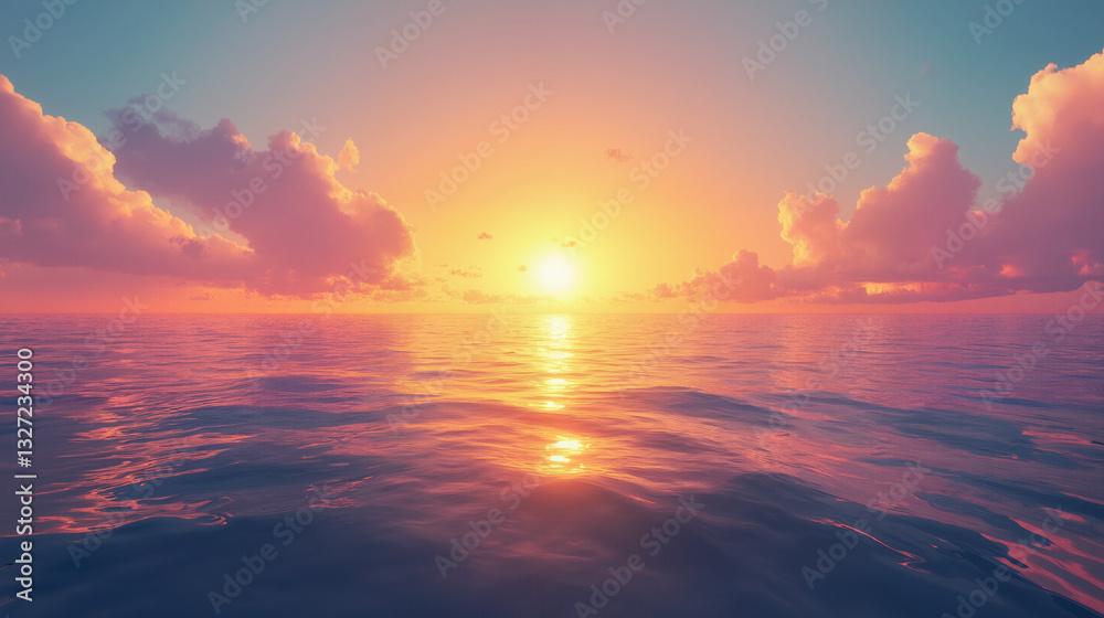 Fototapeta premium Beautiful Sunset Over Ocean with Vibrant Colors and Reflections