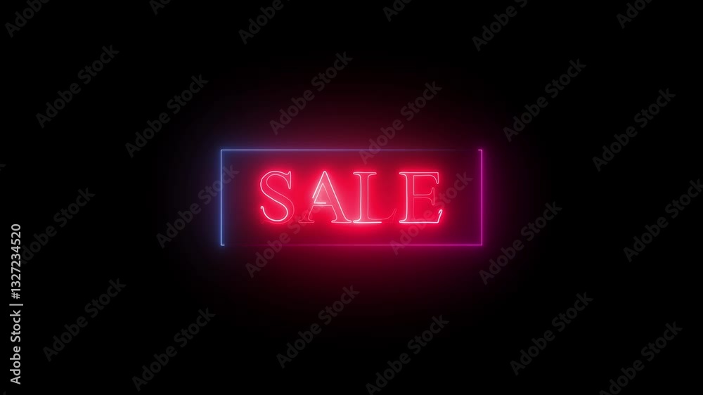 Text electric lighting text with two color  neon animation. Sale - Red neon inscription on a black background..