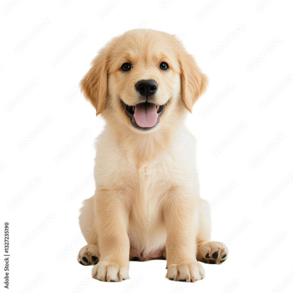 A cheerful golden retriever puppy smiling with adorable charm. transparent background A cheerful golden retriever puppy smiling with adorable charm. transparent background