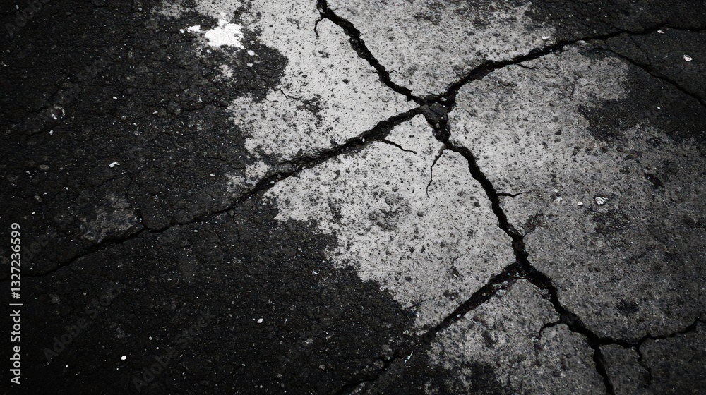 Obraz premium Cracked Dark Asphalt Surface Showing Extensive Damage