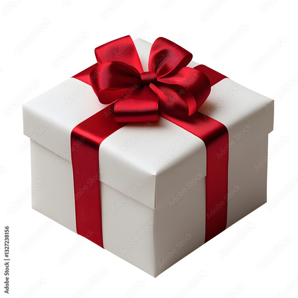 Obraz premium Gift Box with red Ribbon and Bow isolated on transparent white background, clipping path, pen tool. 