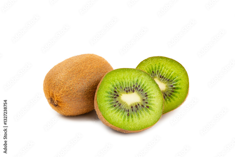 Kiwi isolated on white background. Whole fruit and slices pieces of kiwi on white background. fresh ripe juicy kiwi. Tropical fruit. Organic fruit. Kiwi isolated on white background. Whole fruit and slices pieces of kiwi on white background. fresh ripe juicy kiwi. Tropical fruit. Organic fruit.