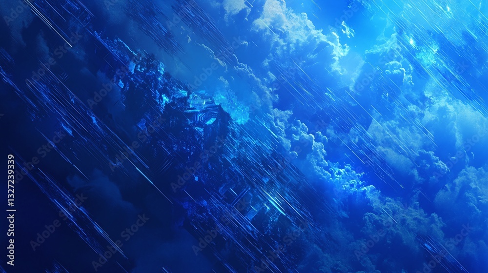 Blue Futuristic Sky with Neon Clouds and Holographic Light Evoking a Cyberpunk and Sci-Fi Atmosphere Blue Futuristic Sky with Neon Clouds and Holographic Light Evoking a Cyberpunk and Sci-Fi Atmosphere