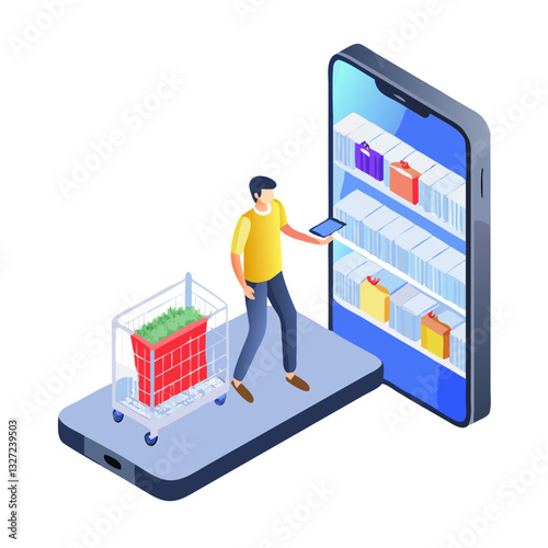 A man is engaging in the modern convenience of online shopping