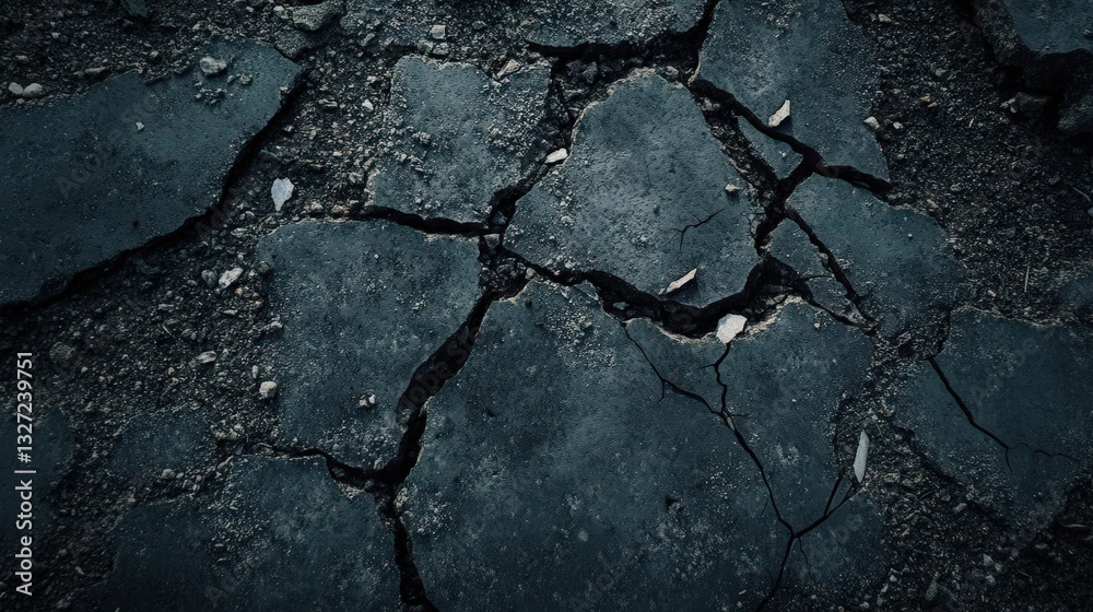 Obraz premium Dark Cracked Pavement Surface Texture Background