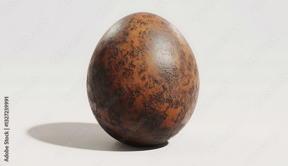 Brown Egg on White Background with Soft Shadow
