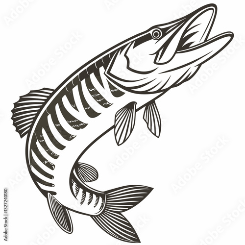 Angler's Delight. Capturing the elegance of a Northern Pike through detailed illustrations, a tribute to the sport of fishing.