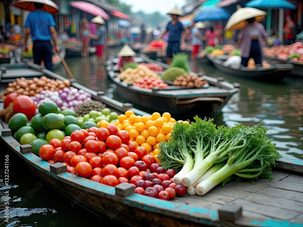 Obraz premium Vibrant Fresh Produce at Floating Market