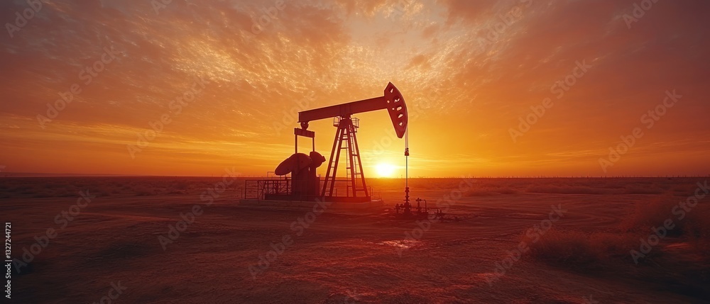 Fototapeta premium Oil Pump Silhouette at Sunset in Desert