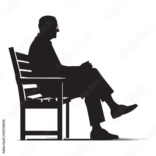 Thoughtful Old Man Sitting on a Bench silhouette, watching the world go by - Old Man illustration - Minimalist Old Man vector - Observant elder
