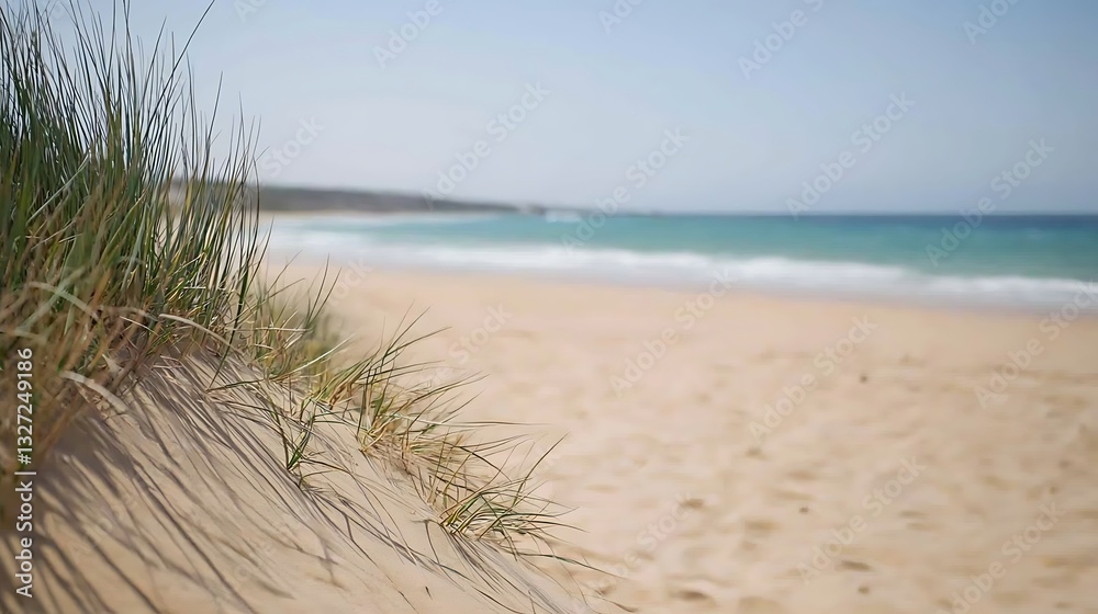 Serene Beach Landscape with Gentle Waves and Soft Sands under Clear Blue Sky Serene Beach Landscape with Gentle Waves and Soft Sands under Clear Blue Sky