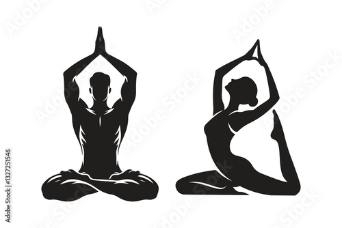 silhouette of doing yoga by people