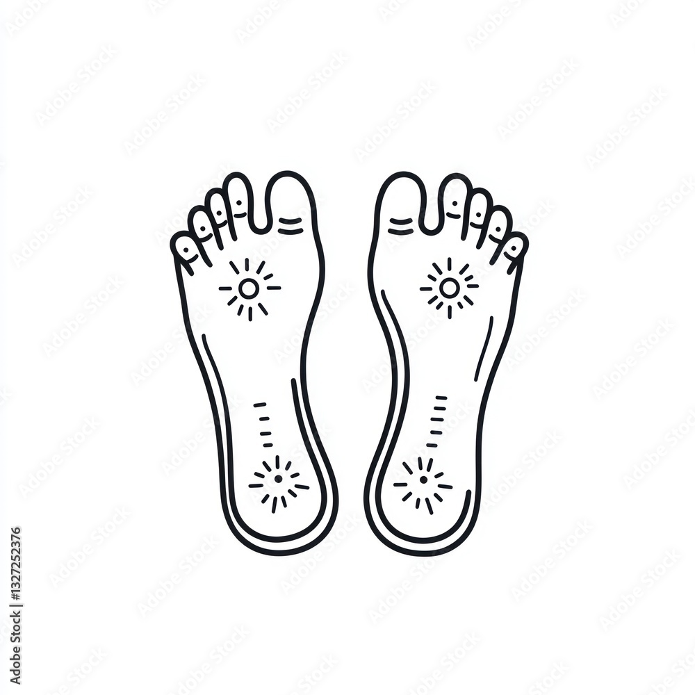 Minimalist reflexology feet representation, clean lines, white. Minimalist reflexology feet representation, clean lines, white.
