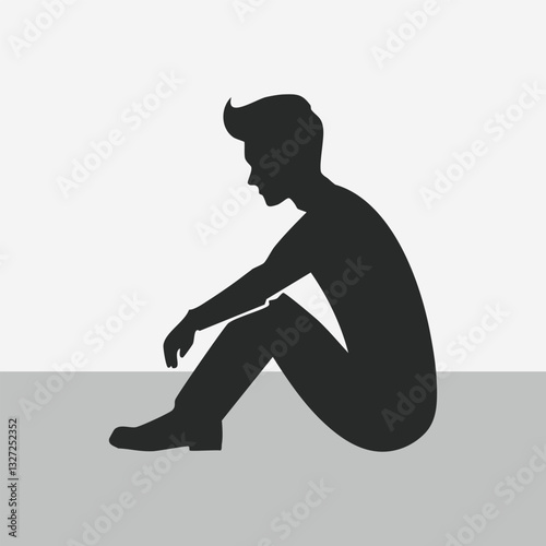 Sitting Silhouette of a Worried or Depressed Man stock illustration