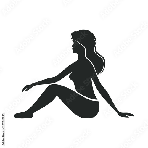 silhouette of a woman sitting on the floor on a white background