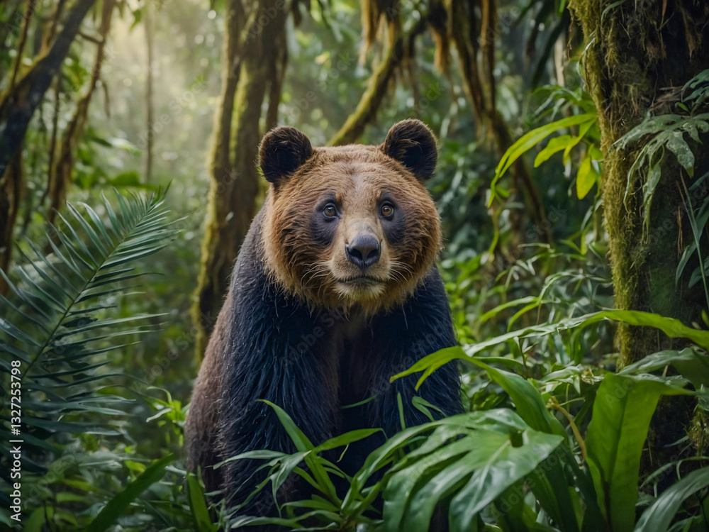 Fototapeta premium Curious wildlife animal in a lush jungle ecosystem, an enchanting nature scene.