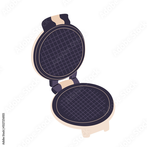 Cooking waffles in a waffle iron. Kitchen appliance.