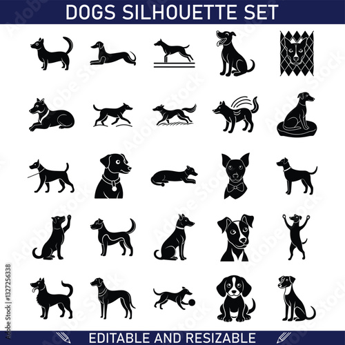 Editable Dog Silhouettes Breeds, Poses, and Kennel Set