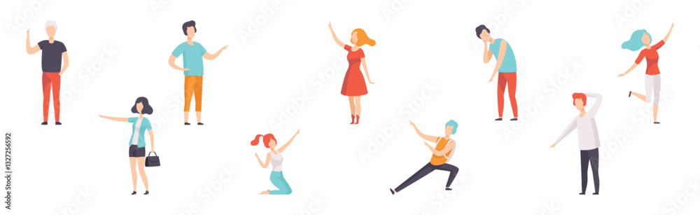 People Character Indicating Something Pointing with Index Finger as Hand Gesture Specifying Direction Vector Set People Character Indicating Something Pointing with Index Finger as Hand Gesture Specifying Direction Vector Set