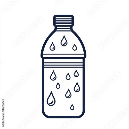 Basic outline of rehydration icon, water bottle with drops, white.