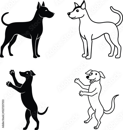  Canine Silhouettes Standing and Begging Dog Illustrations