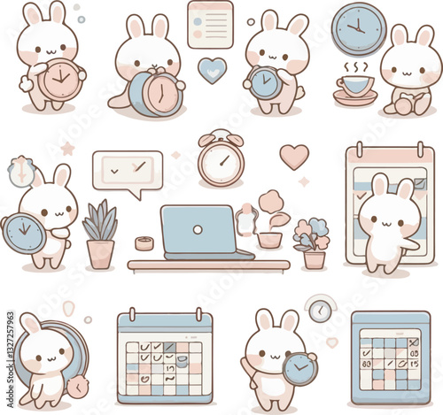 Characters managing daily activities with planner and reminders