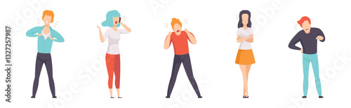 Angry and Furious People Characters Shouting and Steaming Vector Set
