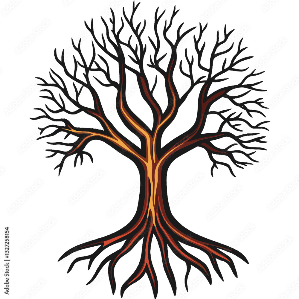 Fototapeta premium Tree with Outlined Leaves and Branching Structure
