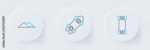 Set line Longboard or skateboard, and Skate park icon. Vector