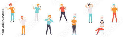 Angry and Furious People Characters Shouting and Steaming Vector Set