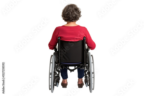 Senior woman sitting in wheelchair, isolated on transparent background