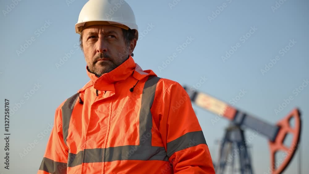 Drilling rig engineer supervising the process of oil and gas extraction, monitoring oil pump performance in field, 4K Drilling rig engineer supervising the process of oil and gas extraction, monitoring oil pump performance in field, 4K